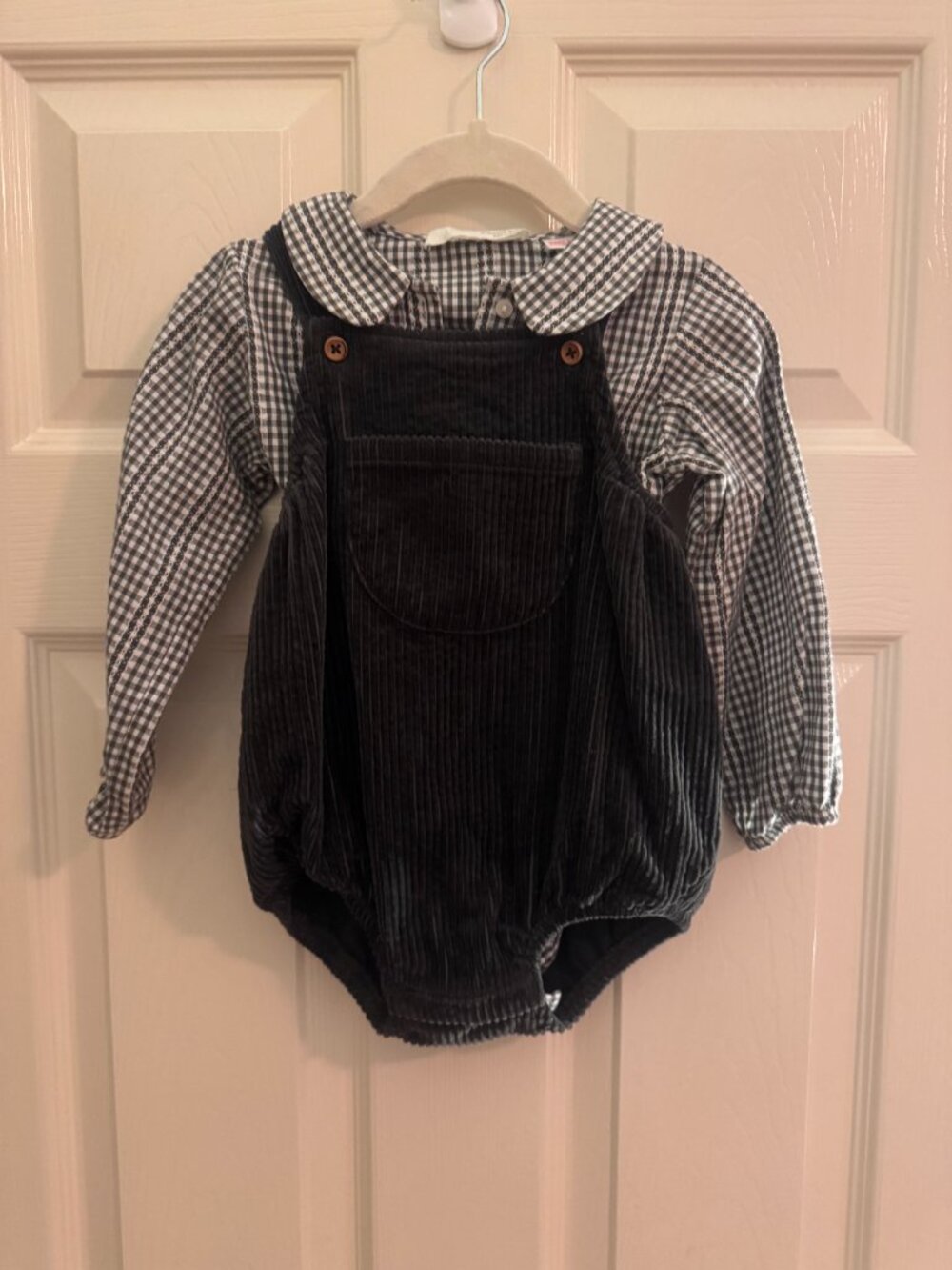 Zara Baby Corduroy Bubble Romper + Gingham Shirt (12-18 months)